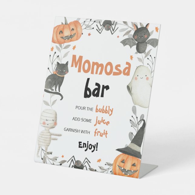 Niedliches Halloween-Kinderdusche Momosa-Bar-Zeich Sockelschild (Vorderseite)