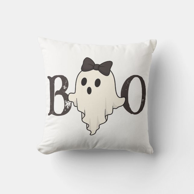 Niedliches Halloween-Kissen - "Boo"-Geist mit Bow Kissen (Vorderseite)