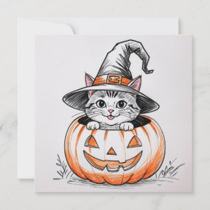 Niedliches Halloween, Kitten und Jack O'Lantern Feiertagskarte