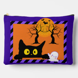 Niedliches Halloween Kitty & Ghost Lila und Orange Zubehörtasche