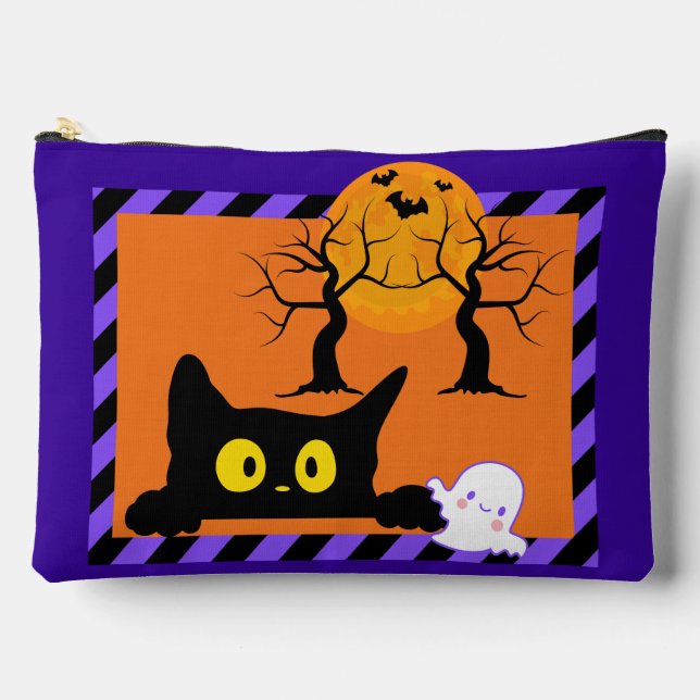 Niedliches Halloween Kitty & Ghost Lila und Orange Zubehörtasche (Vorderseite)