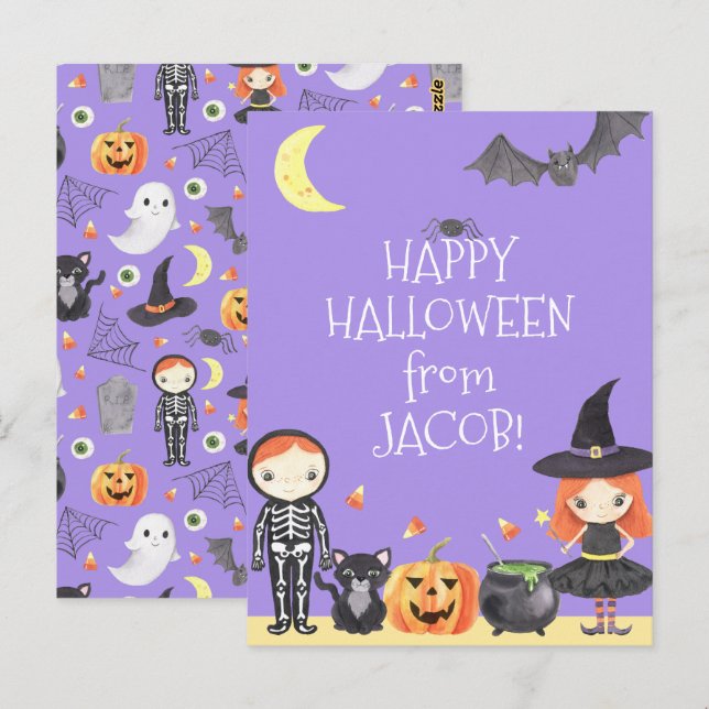 Niedliches Halloween-Kostüm Kinder Postkarte (Vorne/Hinten)