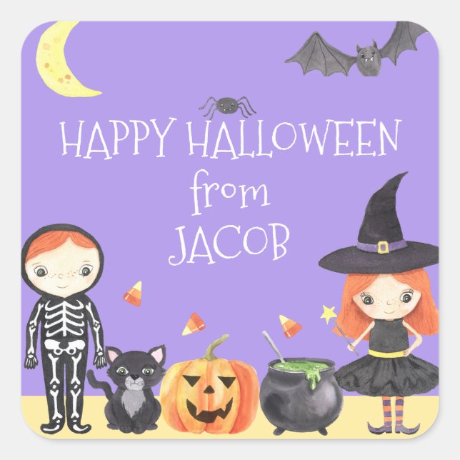 Niedliches Halloween-Kostüm Kinder Quadratischer Aufkleber (Vorderseite)