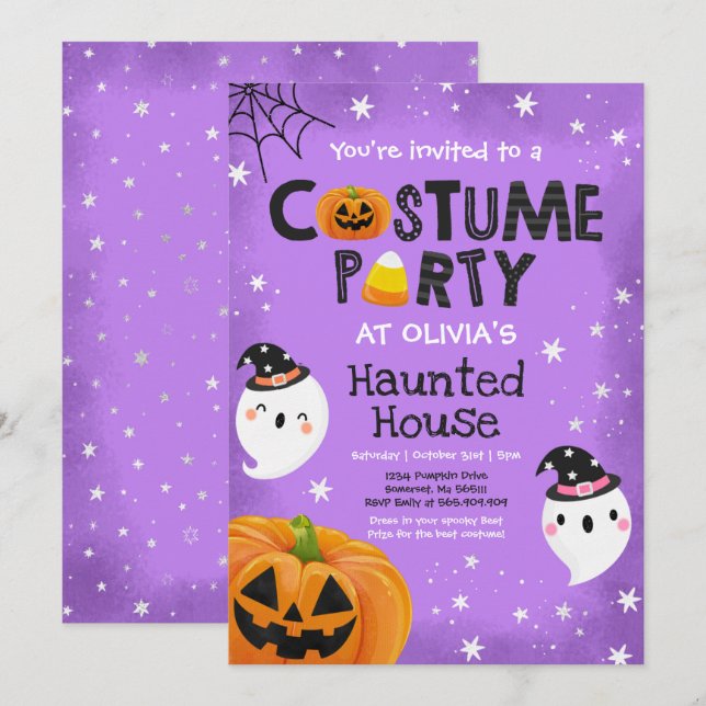 Niedliches Halloween-Kostüm-Party Spooktacular Einladung (Vorne/Hinten)