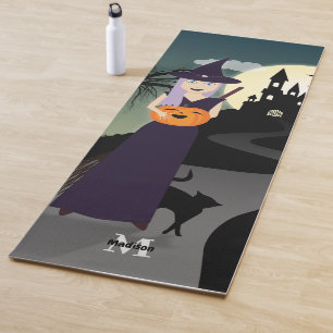 Niedliches Halloween-Kürbiskatzenmonogramm Yogamatte