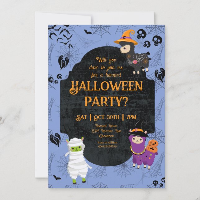 Niedliches Halloween Llama 1 Party Einladung (Vorderseite)