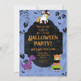 Niedliches Halloween Llama, Dino, Einhorn-Party Einladung