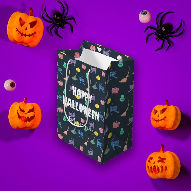 Niedliches Halloween mit Kürbis, personalisiert Mittlere Geschenktüte (Cute Halloween with pumpkins, personalized Medium Gift Bag
)