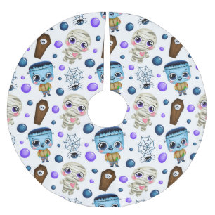 Niedliches Halloween-Monster-Muster Polyester Weihnachtsbaumdecke
