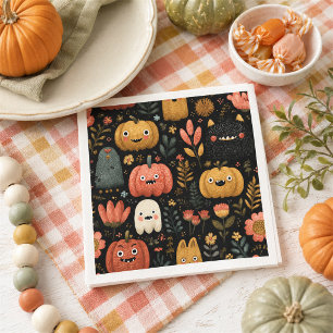 Niedliches Halloween-Monster und Pumpkins-Muster Serviette
