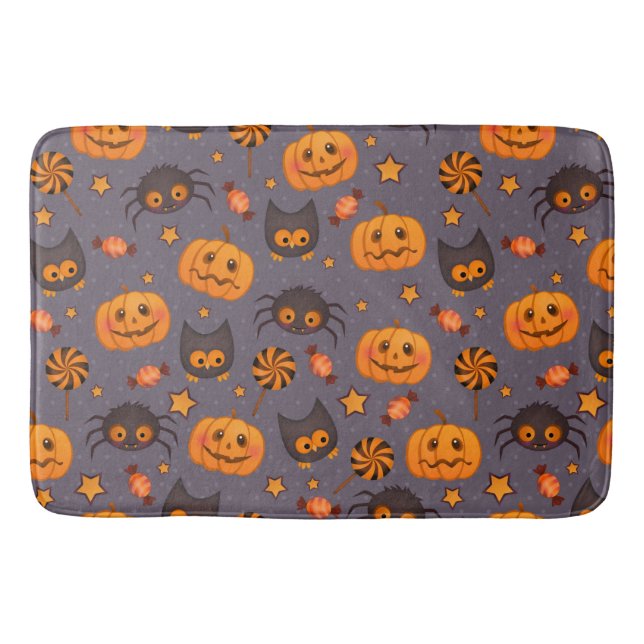 Niedliches Halloween-Muster-lila Hintergrund Badematte (Vorderseite)