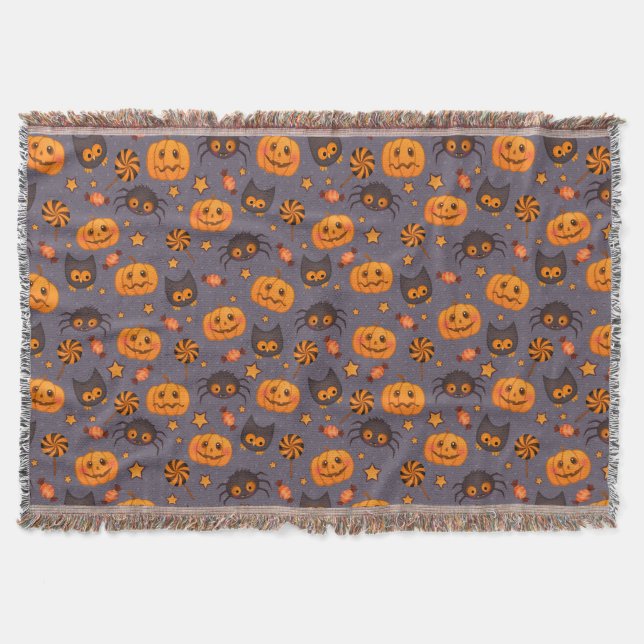 Niedliches Halloween-Muster Lila Hintergrund Decke (Vorderseite)