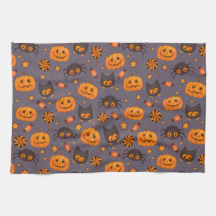 Niedliches Halloween-Muster Lila Hintergrund Geschirrtuch