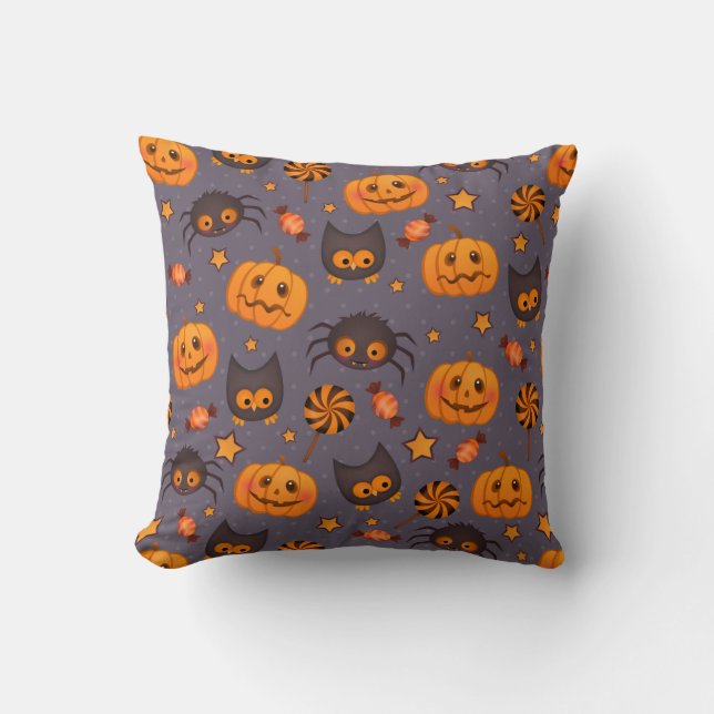 Niedliches Halloween-Muster Lila Hintergrund Kissen (Vorderseite)