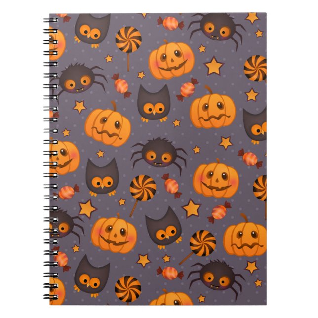 Niedliches Halloween-Muster Lila Hintergrund Notizblock (Vorderseite)