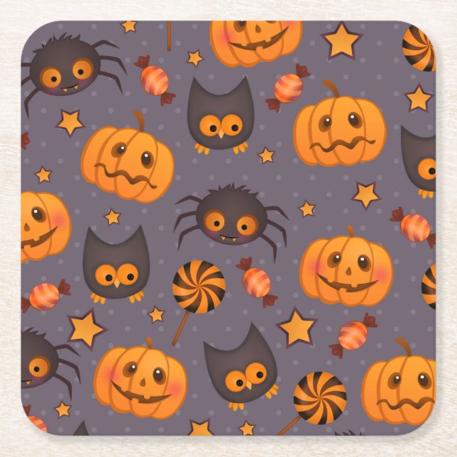 Niedliches Halloween-Muster Lila Hintergrund Rechteckiger Pappuntersetzer (Vorderseite)