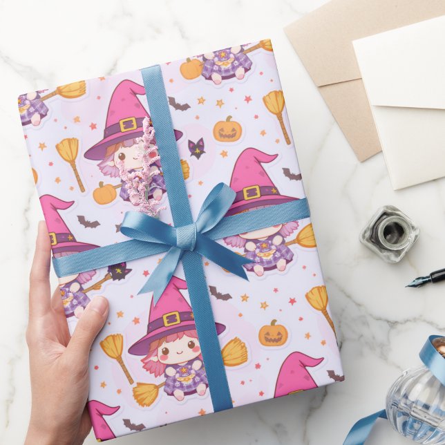 Niedliches Halloween-Muster mit Hexenkürbis Geschenkpapier (Von Creator hochgeladen)