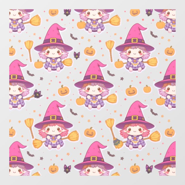 Niedliches Halloween Muster mit Kürpen und Hexe Fensteraufkleber (Blatt)