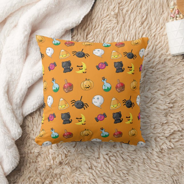 Niedliches Halloween-Muster mit orangefarbenem Hin Kissen (Decke)