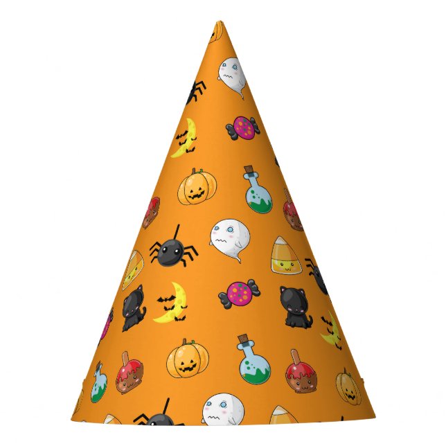 Niedliches Halloween-Muster mit orangefarbenem Hin Partyhütchen (Vorderseite)