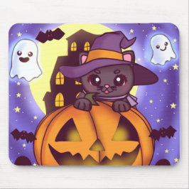 Niedliches Halloween-Oktober Hexenkatze Mousepad