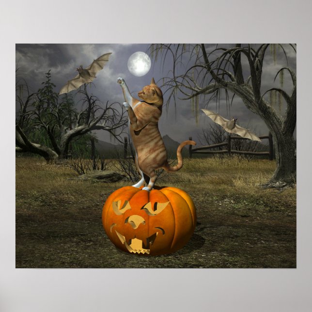 Niedliches Halloween-Orange-Katzen-Batzen Poster (Vorne)