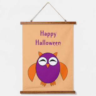 Niedliches Halloween-Owl Wandteppich Mit Holzrahmen