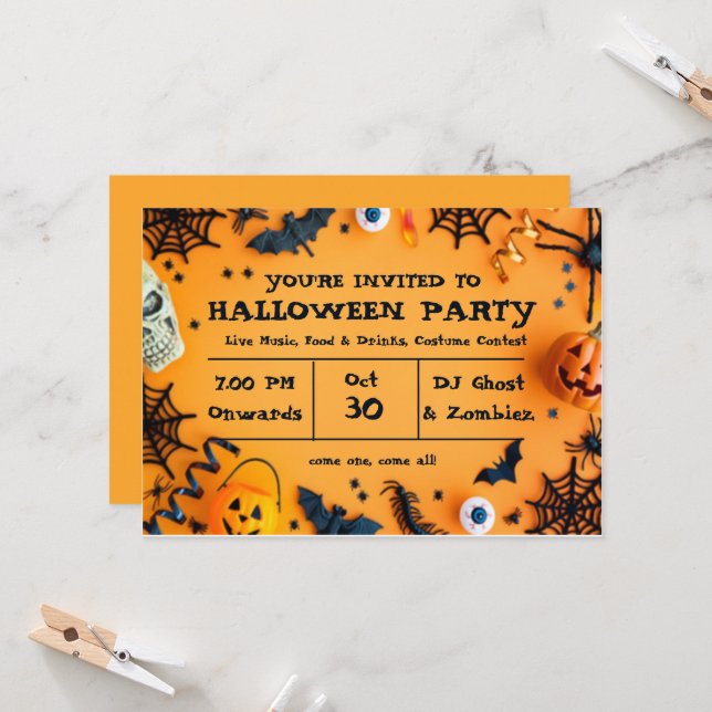 Niedliches Halloween-Party Einladung (Vorderseite/Rückseite Beispiel)