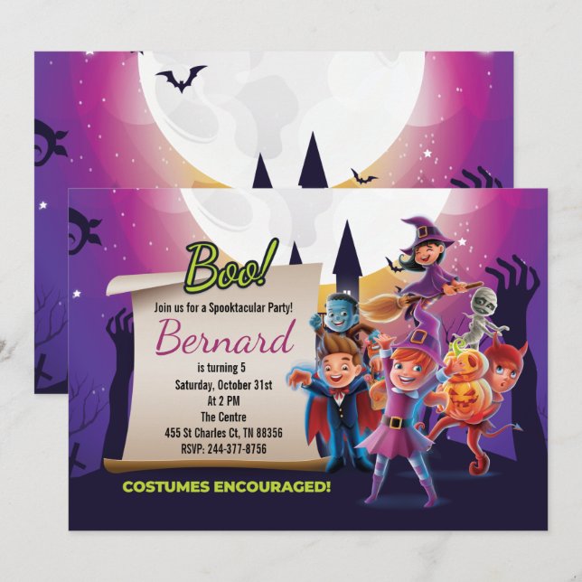 Niedliches Halloween-Party Einladung (Vorne/Hinten)