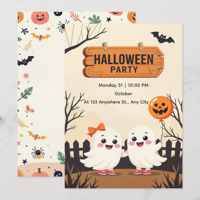Niedliches Halloween-Party Einladung - Freundliche (Vorne/Hinten)