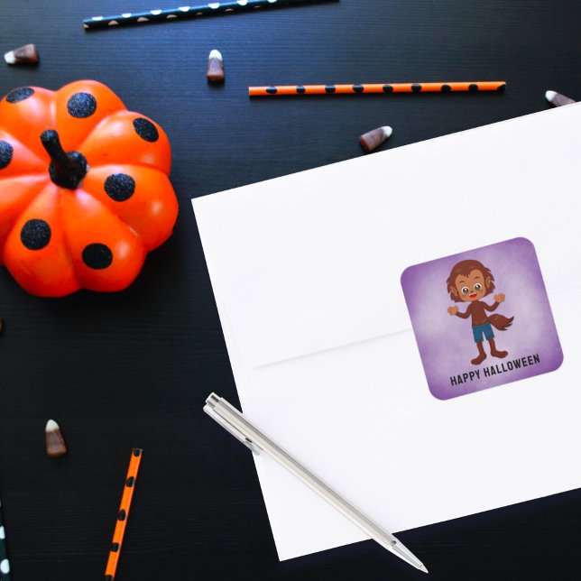 Niedliches Halloween-Party für Kids Werewolf Quadratischer Aufkleber (Von Creator hochgeladen)