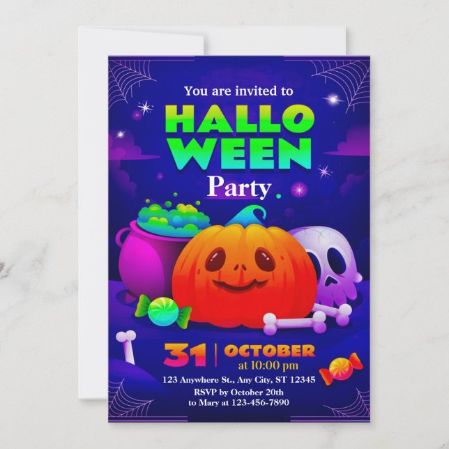 Niedliches Halloween-Party für Kinder Einladung (Vorderseite)