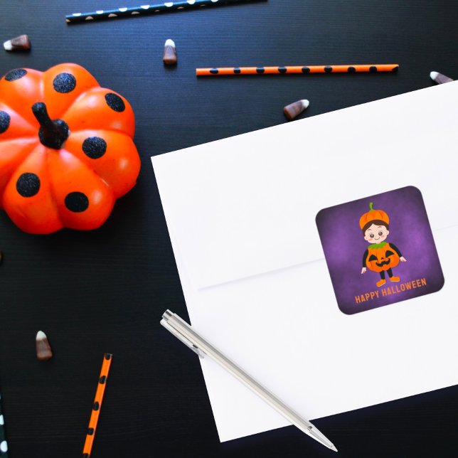 Niedliches Halloween-Party für Kinder Pumpkin Quadratischer Aufkleber (Von Creator hochgeladen)