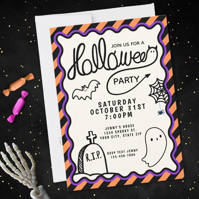 Niedliches Halloween-Party mit weißer Hand Einladung (Von Creator hochgeladen)