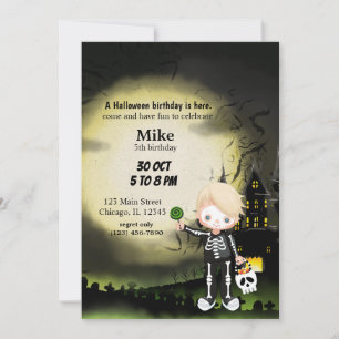 Niedliches Halloween-Party Skelett Einladung