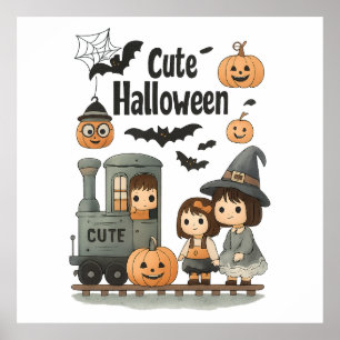 Niedliches Halloween Poster - Geist, Hexe & Bootra