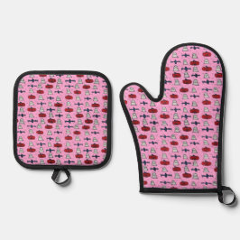 Niedliches Halloween-Print in Rosa Ofenhandschuh & Topflappen-Set