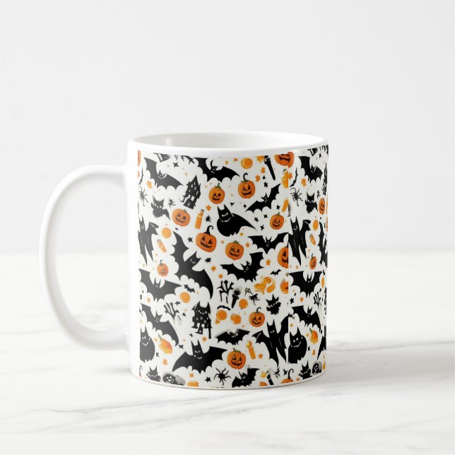 Niedliches Halloween Pumpkin & Bat Pattern Mu Kaffeetasse (Links)