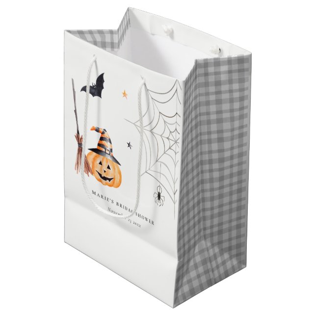 Niedliches Halloween Pumpkin Spider Web-Brautparty Mittlere Geschenktüte (Vorderseite Schrägansicht)