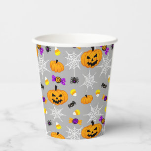 Niedliches Halloween Pumpkins und Spiders Pattern Pappbecher