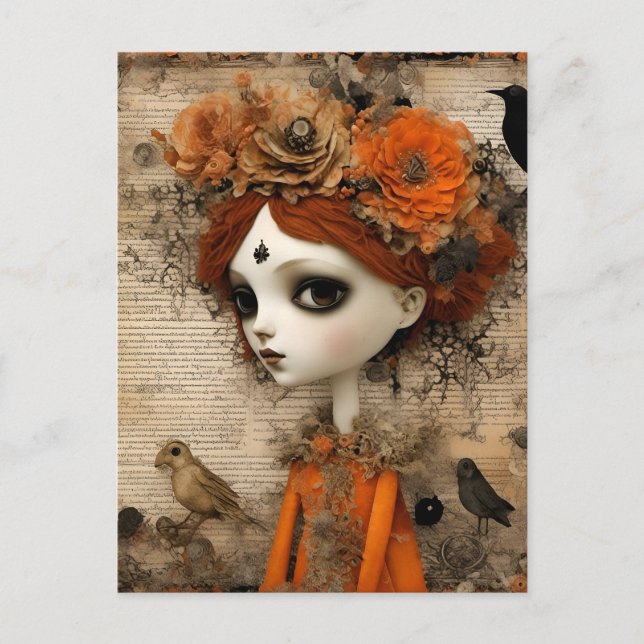 Niedliches Halloween-Puppenkollwerk im Herbst Postkarte (Vorderseite)