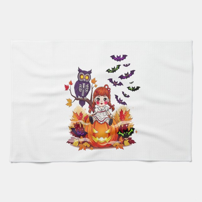 Niedliches Halloween-Puppenkuscheln Geschirrtuch (Horizontal)