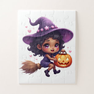 Niedliches Halloween-Puzzle - Kleines Mädchen mit