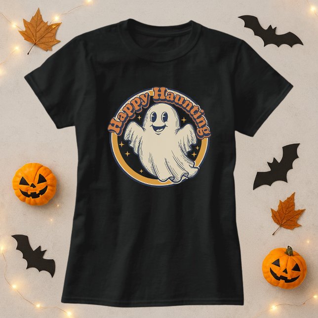 Niedliches Halloween Retro Ghost Happy Haunting T-Shirt (Von Creator hochgeladen)