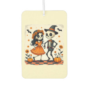 Niedliches Halloween Skeleton-Paar in Orange Autolufterfrischer