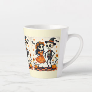 Niedliches Halloween Skeleton-Paar in Orange Milchtasse
