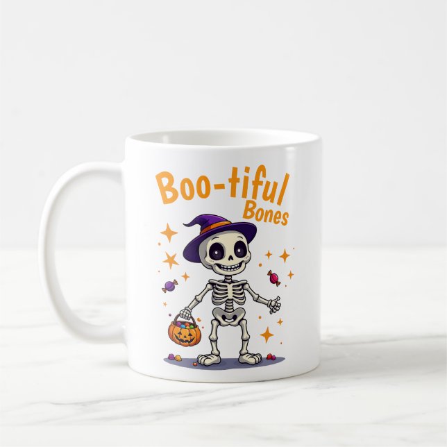 Niedliches Halloween-Skelett mit Tasse aus Süßigke (Links)
