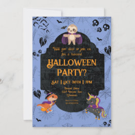 Niedliches Halloween-Sloth, Dino, Einhorn-Party Einladung