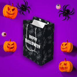 Niedliches Halloween-Spinnennetz auf schwarz, kund Mittlere Geschenktüte