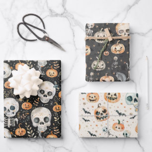 Niedliches Halloween Spooky Ghost Skull Bat Geschenkpapier Set